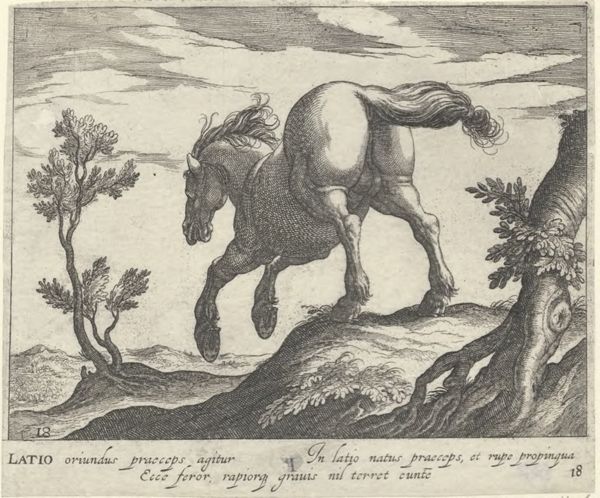 Panderen, Egbert van, (1581-1637?), (printmaker), Horse breeds: Landscape with a horse from Lazio