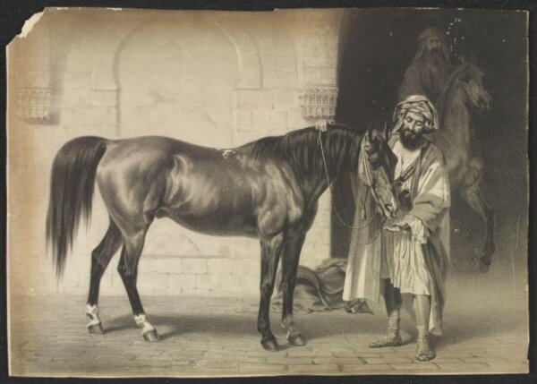 Victor Adam, Arab horse with groom, rider in background