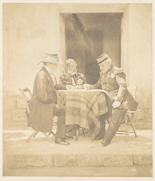 Roger Fenton, The Council of War on the Morning of the Taking of the Mamelon.  Lord Raglan, Omar Pasha, Marshal Pélissier