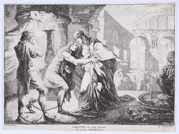 Giovanni David, Iphigenia accompanied by Pylades recognises Orestes, whom she is about to sacrifice