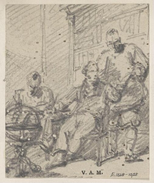 George Chinnery, A Western man in a library flanked by two Chinese men