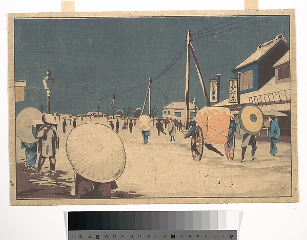 Kobayashi Kiyochika, Street Scene in the Outskirts of Edo on an Evening in Winter