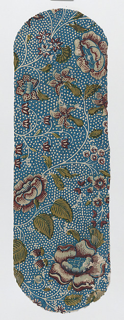 Anonymous, Sheet with an overall floral and dot pattern on blue background
