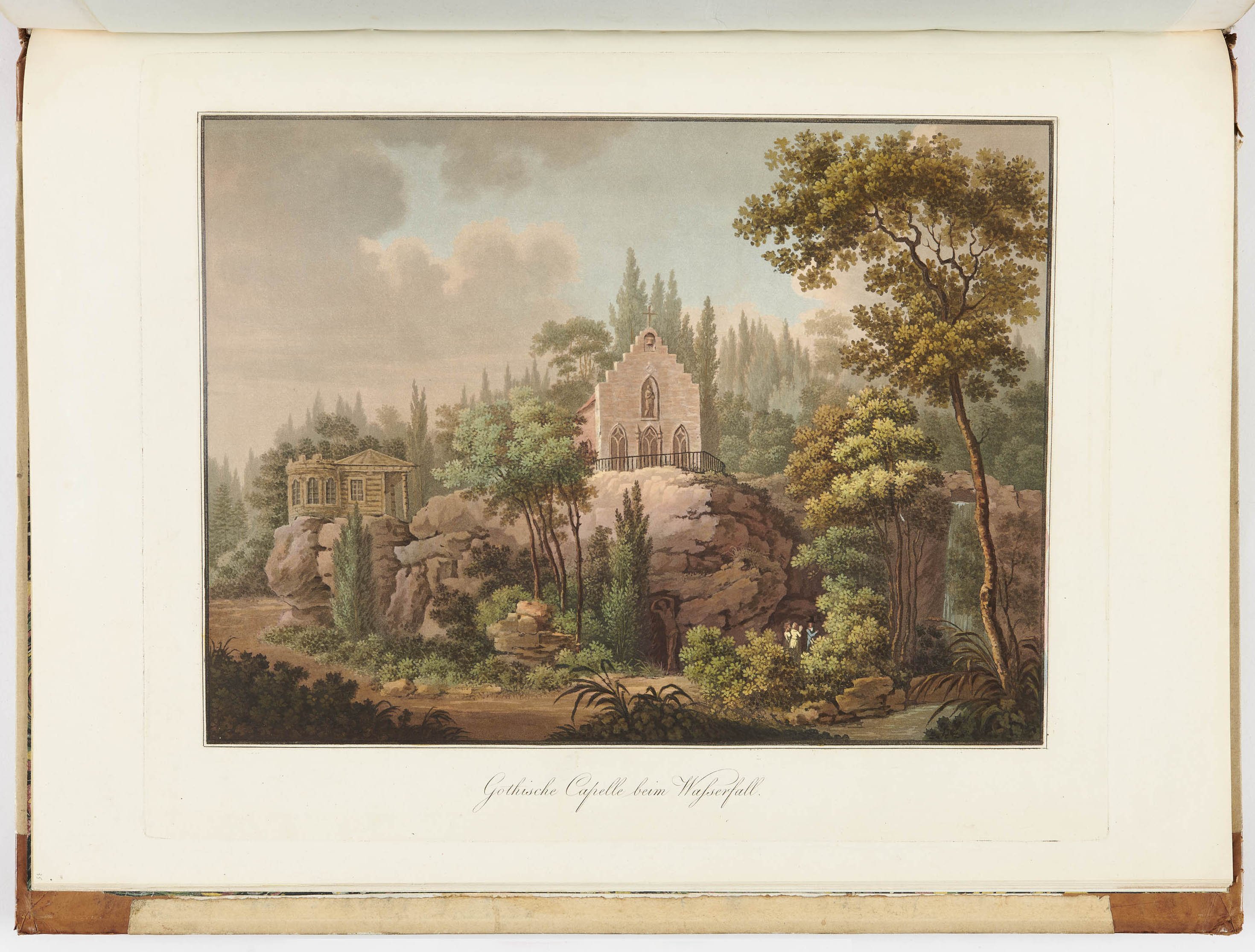 Johann Friedrich Frauenholz, "Gothische Capelle beim Wasserfall" in Hohenheim