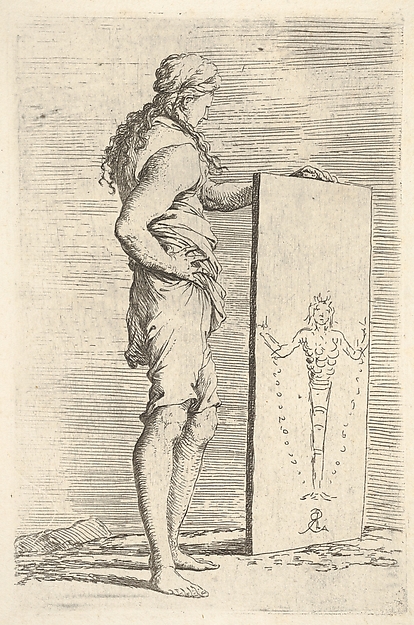 Salvator Rosa, A figure supporting a tablet with a representation of a herm of Diana of Ephesus, from "Figurine"