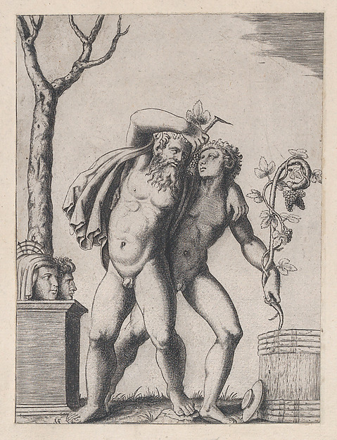Marcantonio Raimondi, Young and Old Bacchant, from "Speculum Romanae Magnificentiae"