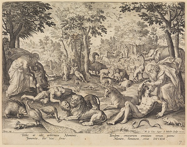 Johann Sadeler I, The Sixth Day: The Creation of Animals, Adam and Eve, from "The Creation of the World"