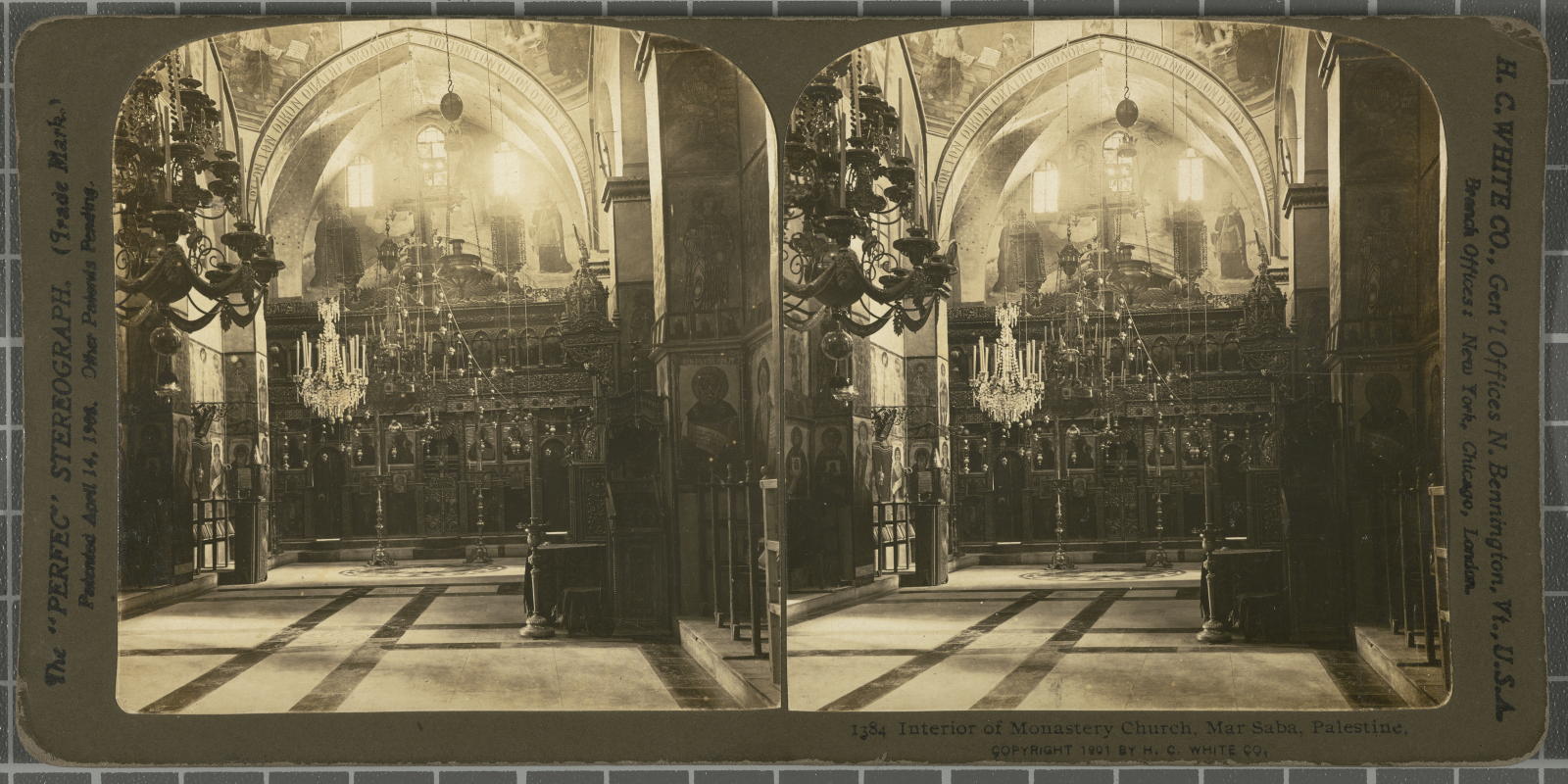 Desconegut, Interior of Monastery Church, Mar Saba, Palestine. White, H.C. & Co., The "Perfec" Stereograph