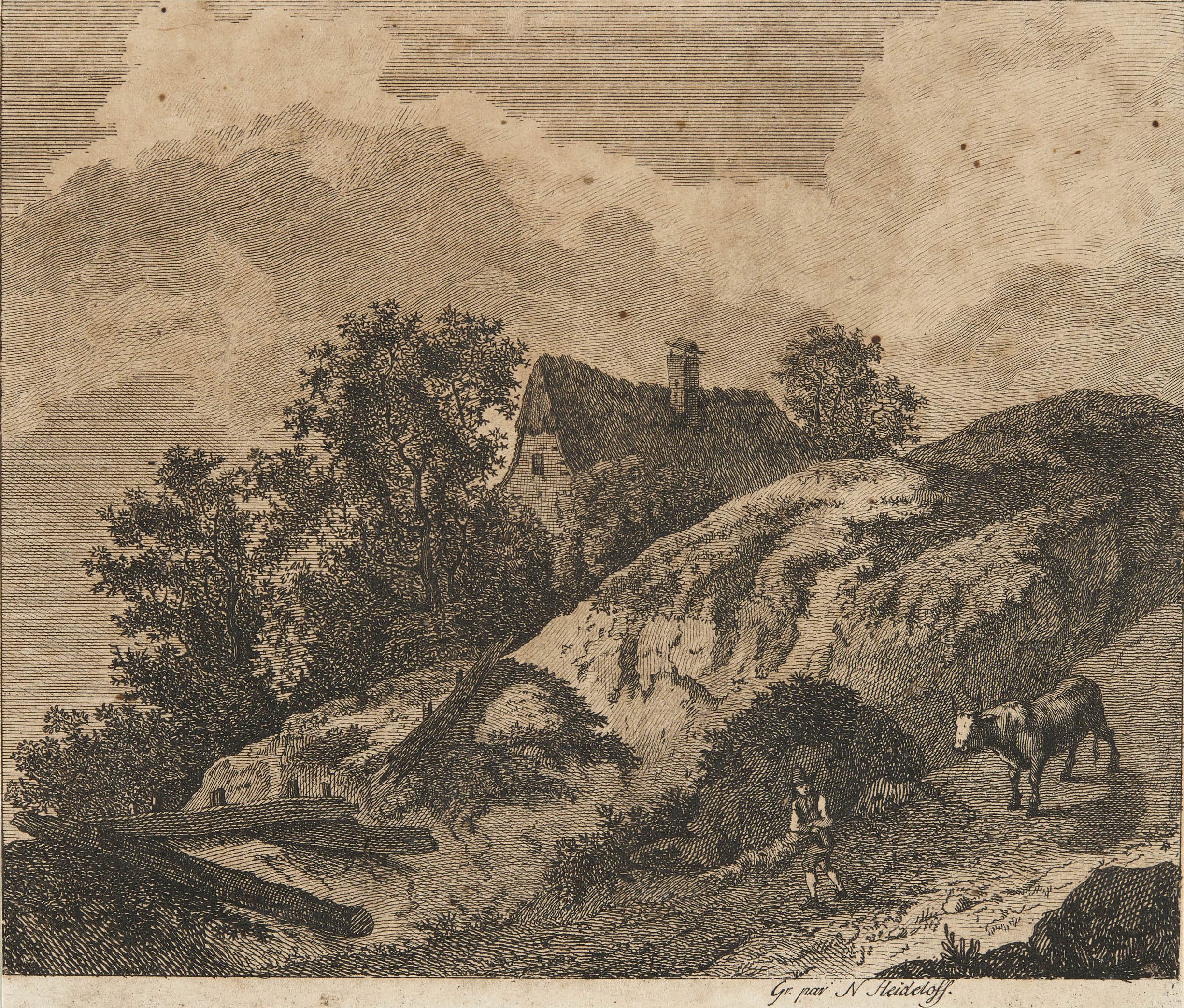Nikolaus Heideloff, Landschaft mit Haus