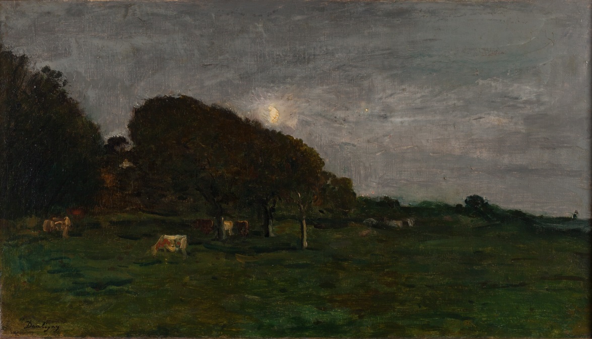 Charles-François Daubigny, Landscape with cows by moonlight