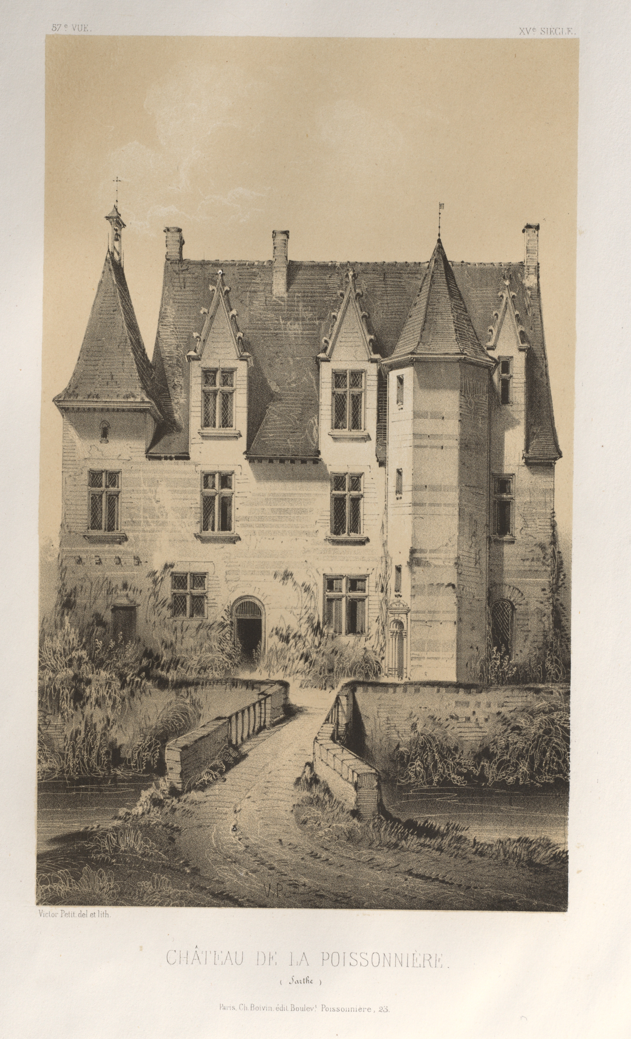 Victor Petit, Architecture Pittoresque ou Monuments des XVeme. Et XVIeme. Siecles: Chateaux de France des XV et XVI Siecles: Pl. 57, Château De La Poissonnière (Sarthe)