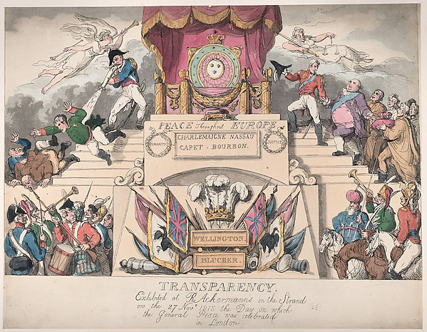 Thomas Rowlandson, Transparency: Exhibited at R. Ackermann's in the Strand on the 27th November 1815, the Day on which the General Peace was Celebrated in London