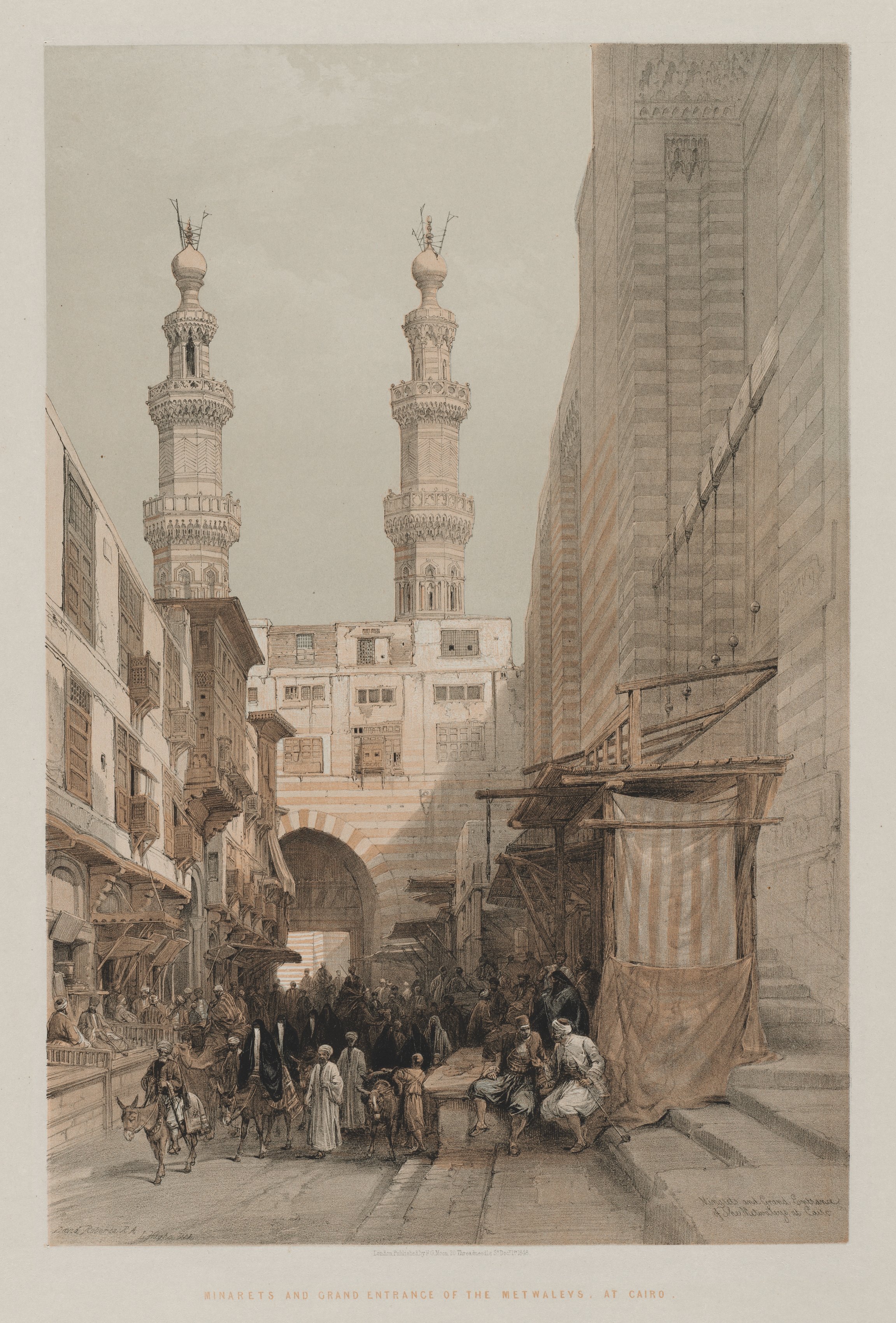 Louis Haghe, Egypt and Nubia, Volume III: Minarets, and Grand Entrance of the Metwaleys, at Cairo