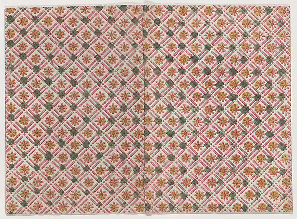 Anonymous, Book cover with geometric and floral pattern in red, yellow, and green