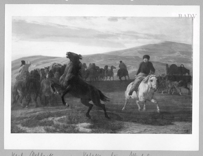 Carl Steffeck, Einfangen wilder Pferde durch Lassowerfer