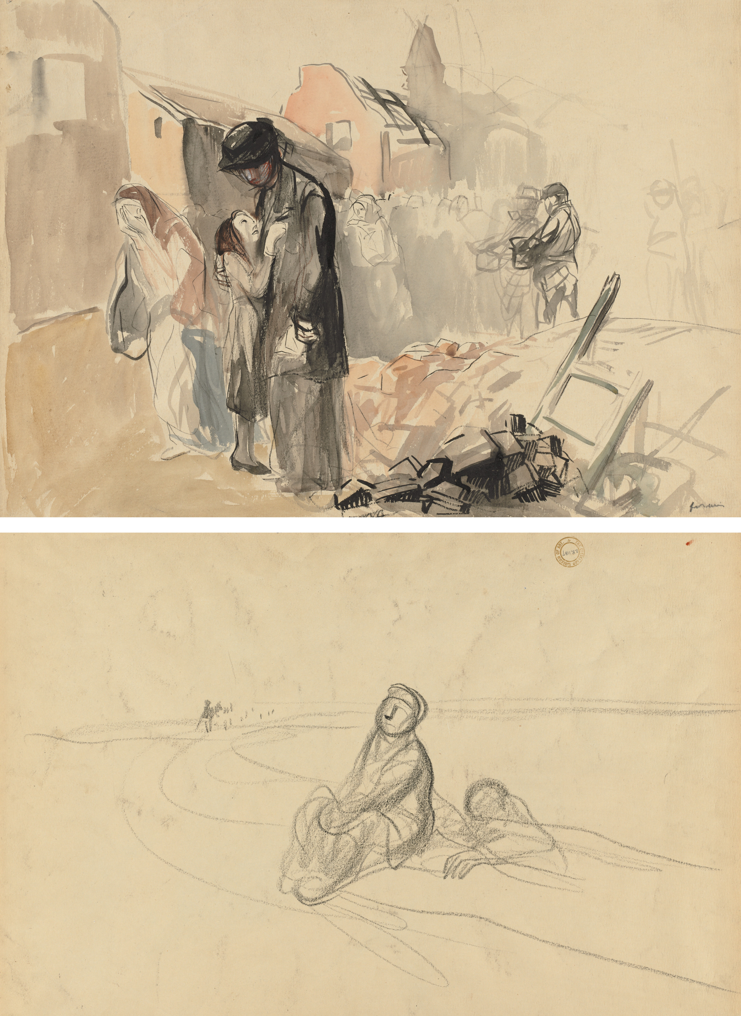 Jean Louis Forain, Reconquered Territory (recto) Two Figures on a Road (verso)