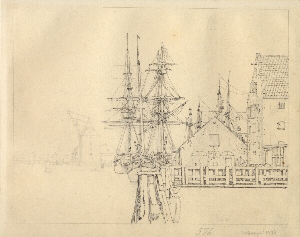 C.W. Eckersberg, Parti fra en af skibspladserne på Christianshavn, i baggrunden Mastekran.