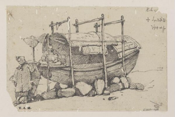 George Chinnery, Figures by a beached Tanka boat