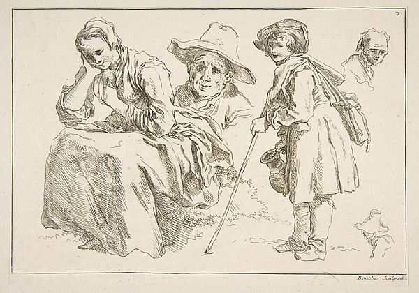 François Boucher, Sheet of Sketches, from "Livre d’étude d’après les desseins originaux de Blomart"