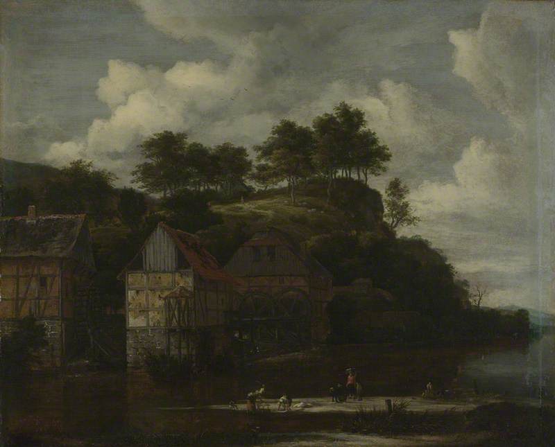 Jacob van Ruisdael, Three Watermills with Washerwomen
