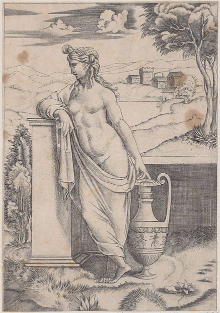 Agostino Veneziano (Agostino dei Musi), Woman Standing near a Vase