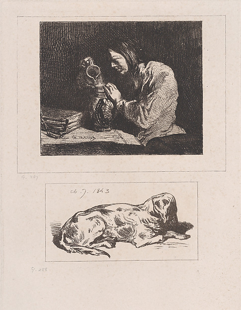 Charles Jacque, Bust of a Man (a) and Sleeping Dog (b)