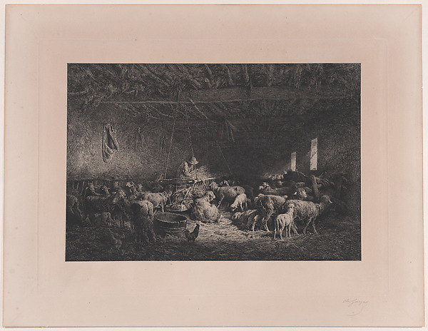 Charles Jacque, Interior of a Sheepfold
