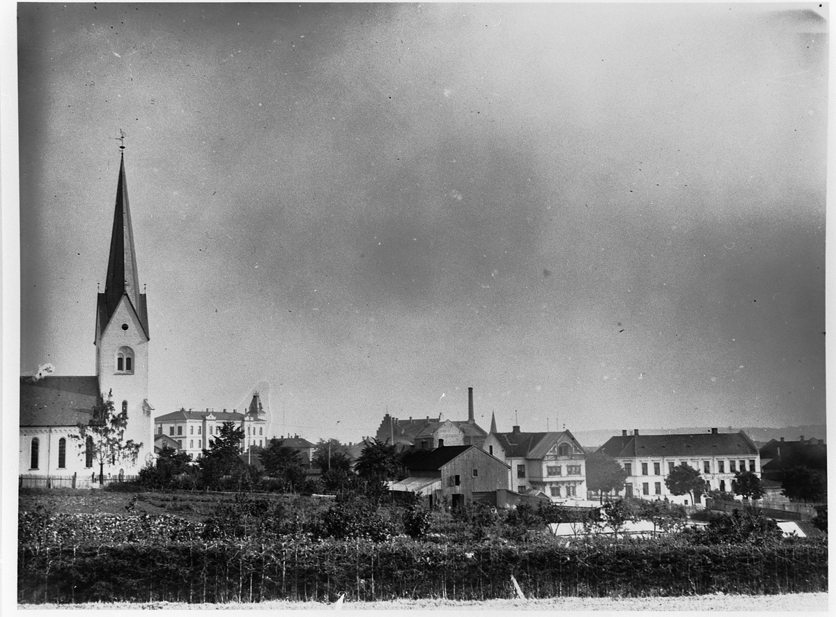 Hans Emil Erichsen, Nedre Sagatun ved Hamar Domkirke. Utsikt mot Nordstrøms gartneri og Midtbyen skole.