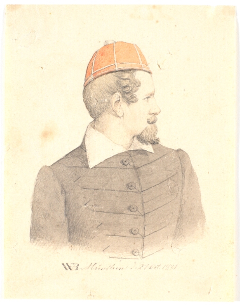 Wilhelm Bendz, Selvportræt. Brystbillede, profil til højre