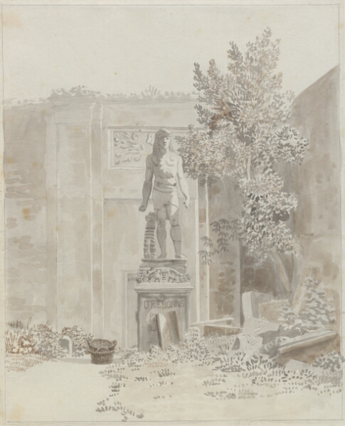C.W. Eckersberg, Romersk antikstatue i ægyptisk stil, antageligt i Palazzo Barberinis have