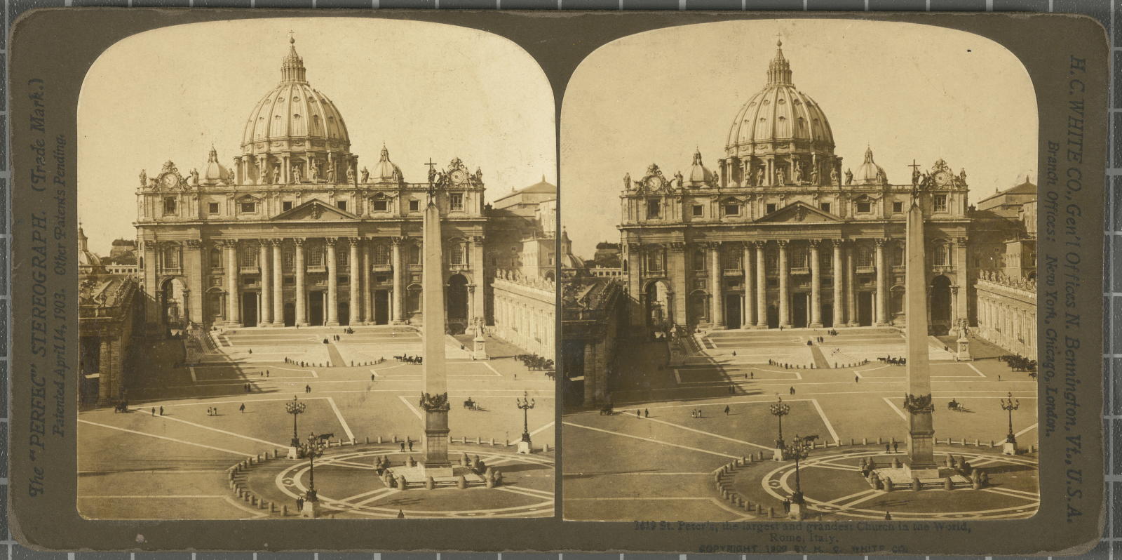 Desconegut, St.Peter's, the largest and grandest Church in the World, Rome, Italy. Justificació del títol, títol inscrit White, H.C. & Co., The "Perfec" Stereograph