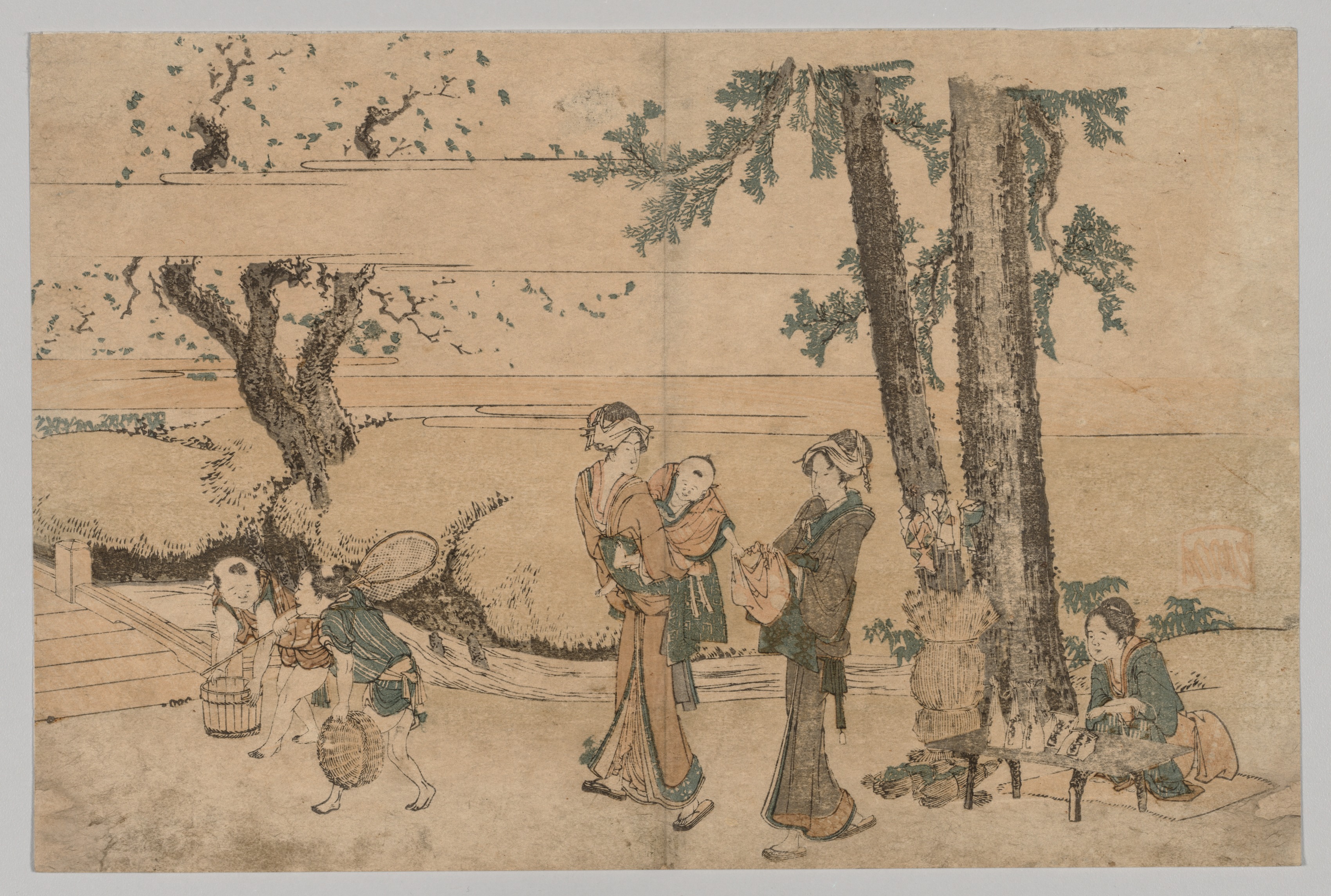 Katsushika Hokusai, Group of Figures near a Brook
