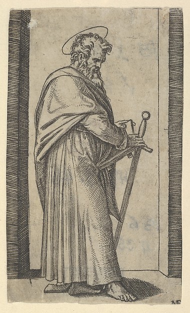 Marcantonio Raimondi, Saint Paul, sword in his right hand, from "Piccoli Santi" (Small Saints)