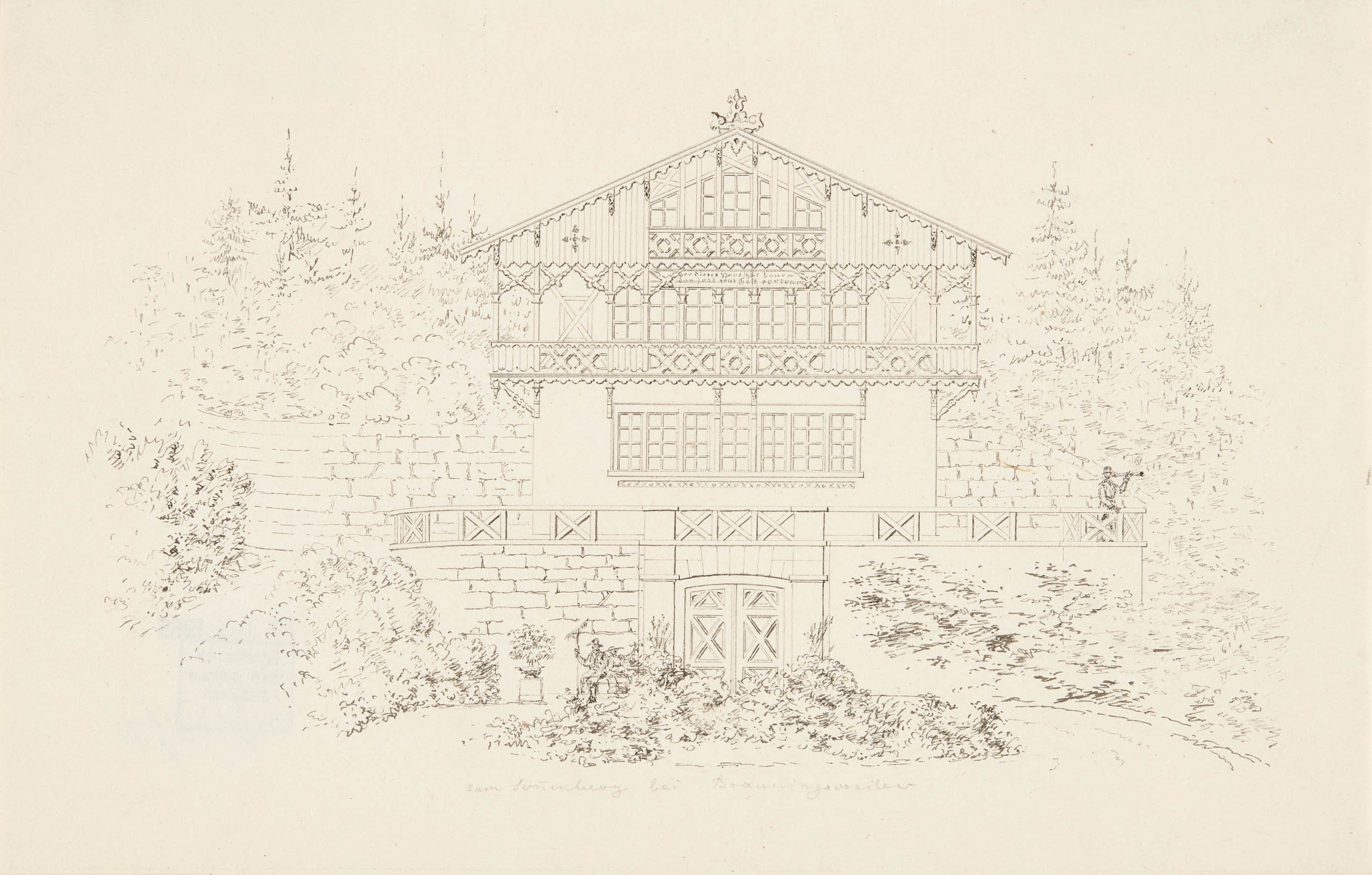 Verlag der G. Ebner'schen Kunsthandlung, Entwurf zu "Skizzen zu ländlichen Gebäuden unter Benützung des Gebirgsstyls von J. E. Zeller, Architekt. Verlag der Georg Ebnerschen Kunsthandlung Stuttgart 1851"