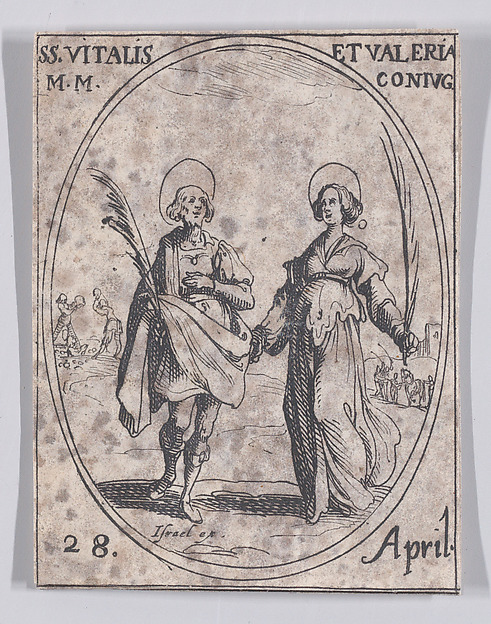 Jacques Callot, S. Vital et Ste. Valérie (St. Vitalis and St. Valeria), April 28th, from "Les Images De Tous Les Saincts et Saintes de L'Année" (Images of All of the Saints and Religious Events of the Year)