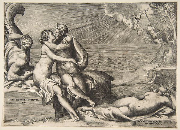 Giulio Bonasone, Jupiter's love for Juno rekindled when she puts on Venus's Girdle