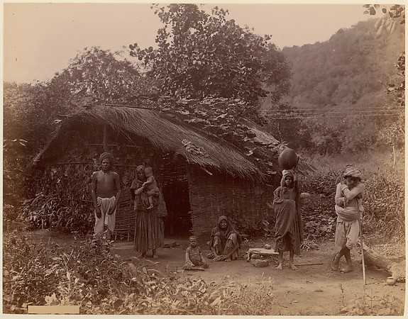 Unknown, [Thatched House, People in Foreground, Telegraph Lines in Background]
