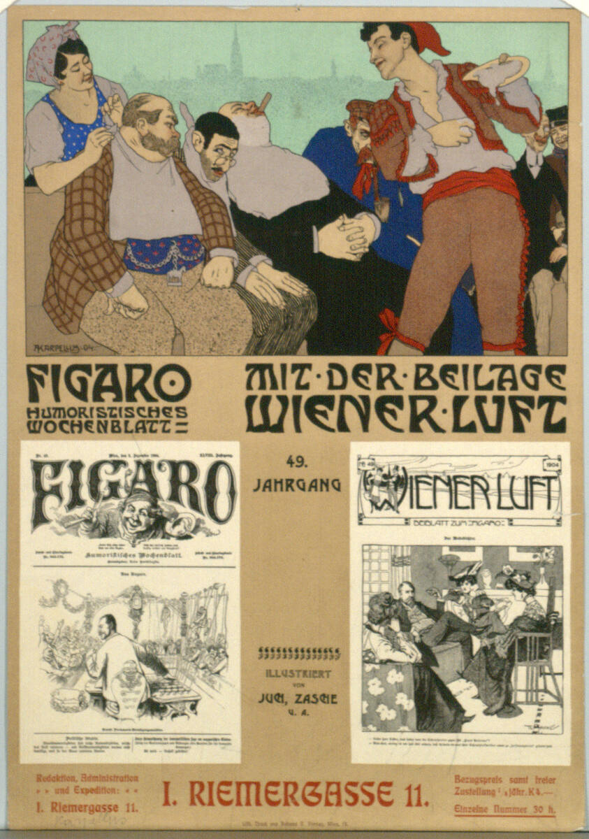AdolfKarpellus, FIGARO - HUMORISTISCHES WOCHENBLATT MIT DER BEILAGE WIENER LUFT; I. RIEMERGASSE 11