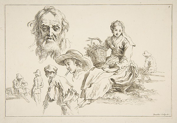 François Boucher, Sheet of Sketches, from "Livre d’étude d’après les desseins originaux de Blomart"
