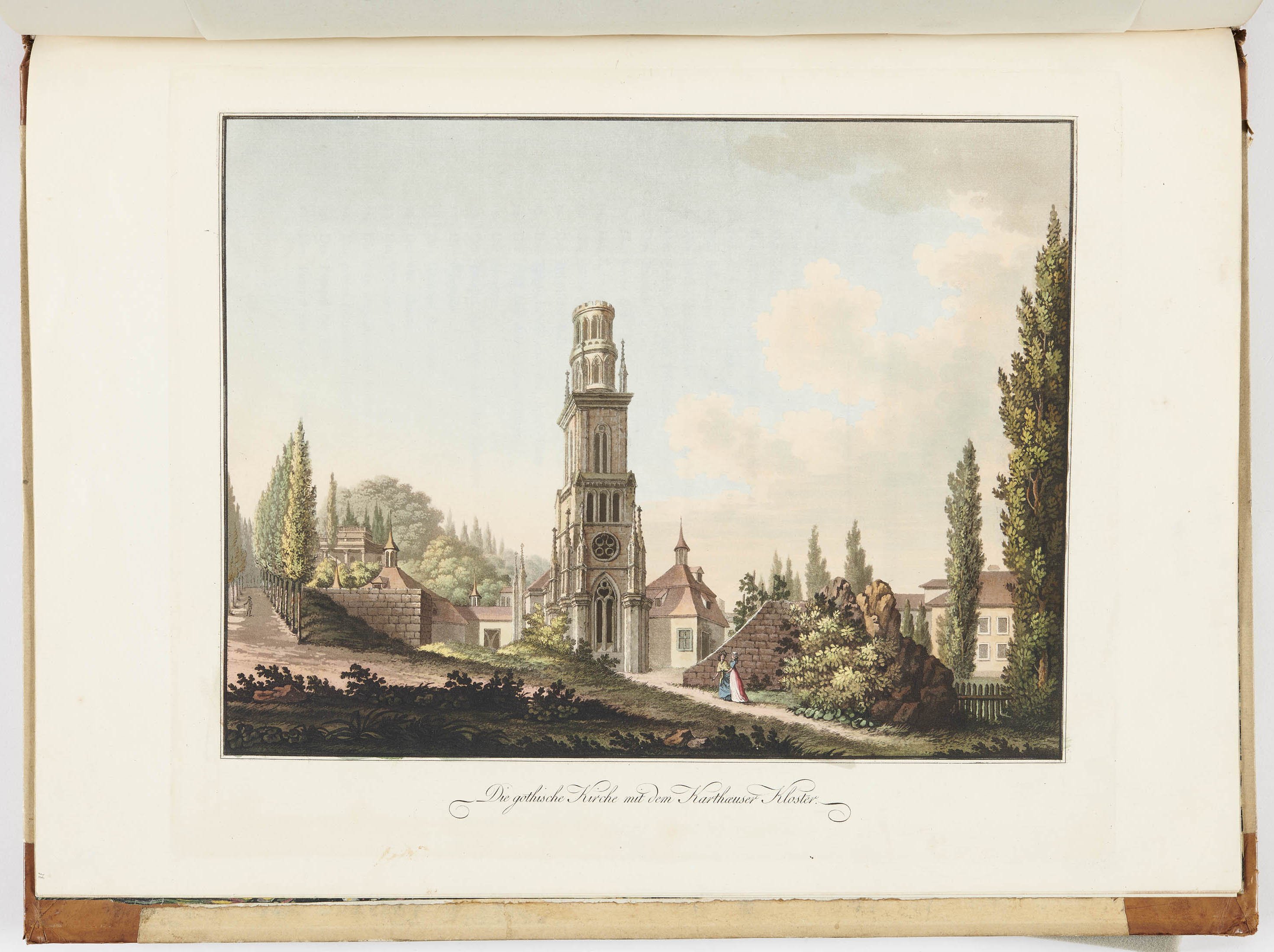 Johann Friedrich Frauenholz, "Die gothische Kirche mit dem Karthaeuser Kloster" in Hohenheim