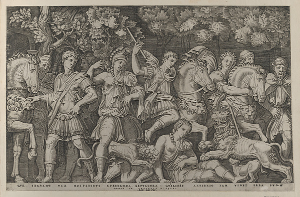 Marcantonio Raimondi, The Lion Hunt, from "Speculum Romanae Magnificentiae"