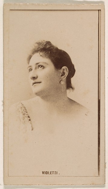 Kinney Brothers Tobacco Company, Miss Violetti, from the Actresses series (N245) issued by Kinney Brothers to promote Sweet Caporal Cigarettes