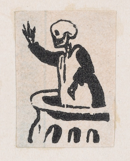 José Guadalupe Posada, Skeleton standing in a pulpit, from a broaside entitled 'De este famoso hipodromo en la pista, no faltara ni un solo periodista', published by Antonio Vanegas Arroyo.