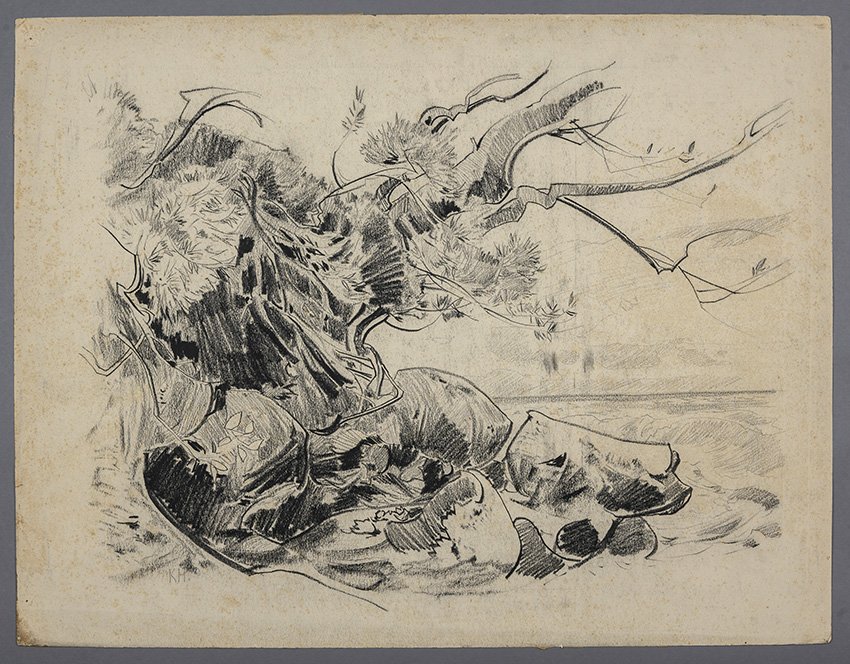 Karl Hagemeister, Gebüsch und Steine am Blockstrand, um 1908/1915