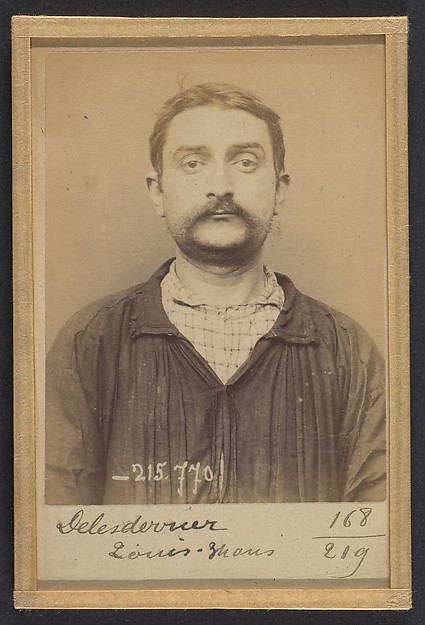 Alphonse Bertillon, Delesderrier. Louis. 34 ans, né le 2/3/60 à Paris Ille. Ciseleur. Anarchiste. 16/3/94.