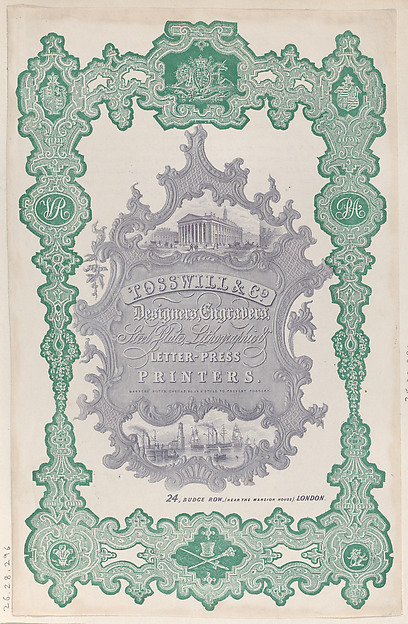 Anonymous, British, 19th century, Trade Card for Tosswill & Co., Designers, Engravers, Steel Plate, Lithographic & Letterpress Printers