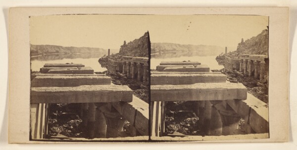 Francis Frith, [Unidentified ruins & columns, river in background, Egypt]