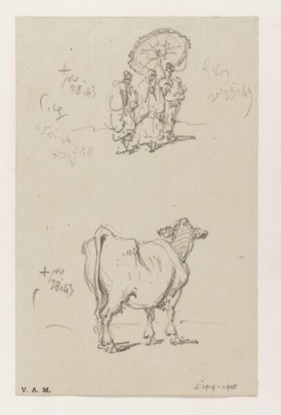 George Chinnery, Three figures with a parasol, and a cow