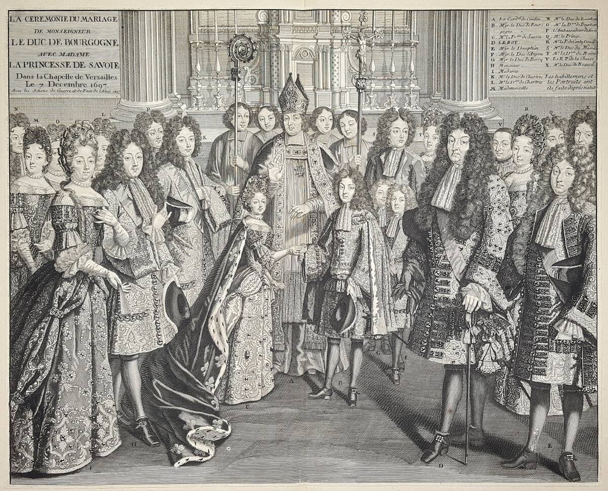 Anonym, Vermählungszeremonie von Ludwig von Bourbon, Herzog von Burgund, mit Maria Adelaide Prinzessin von Savoyen am 7. Dezember 1697 in der Schloßkapelle von Versailles