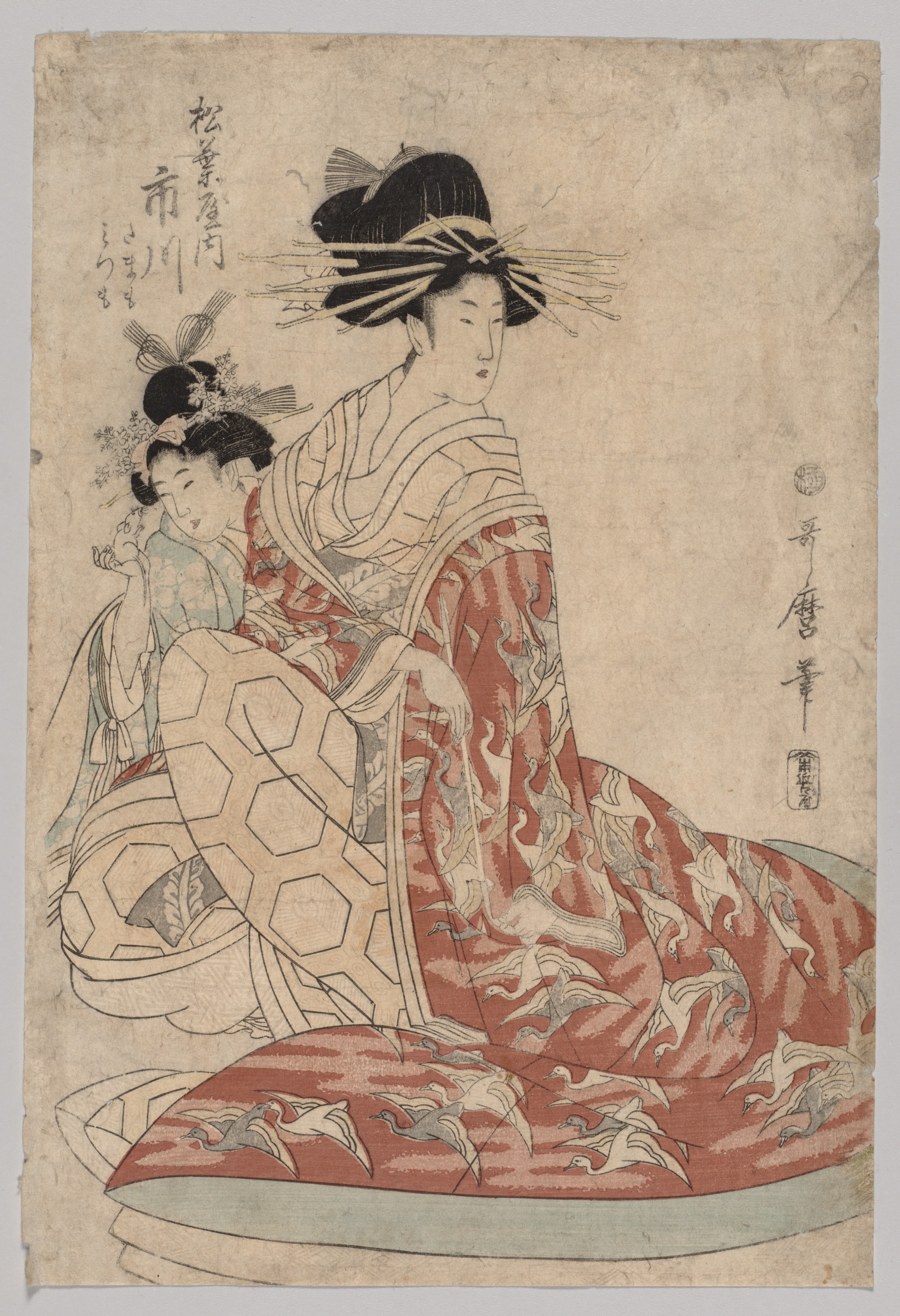 Kitagawa Utamaro, Ichikawa of Matsubaya with Minomo and Tamamo